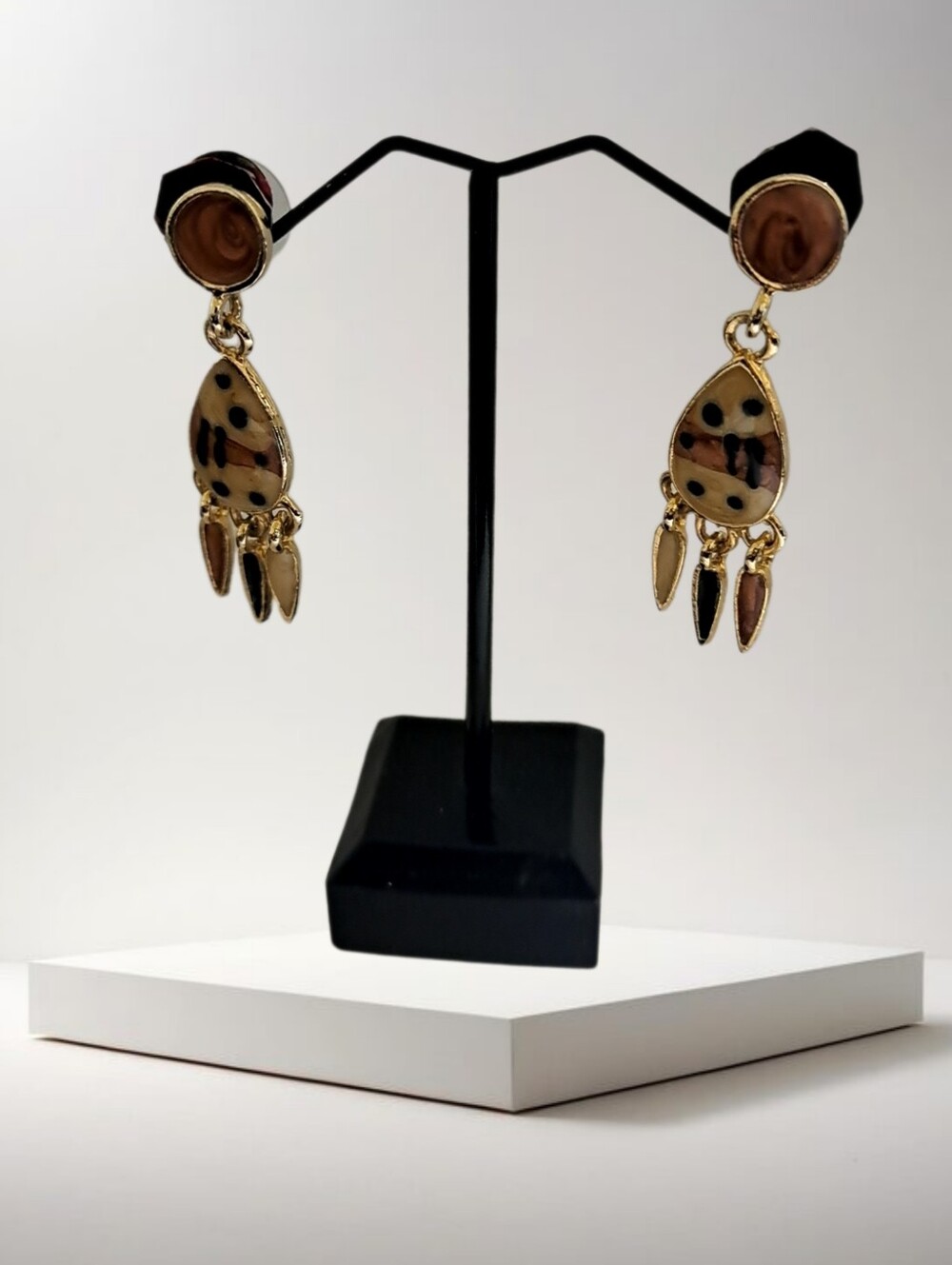 Leopard Style Print Dangling Earrings w/ Posts. 2.12" NWOT